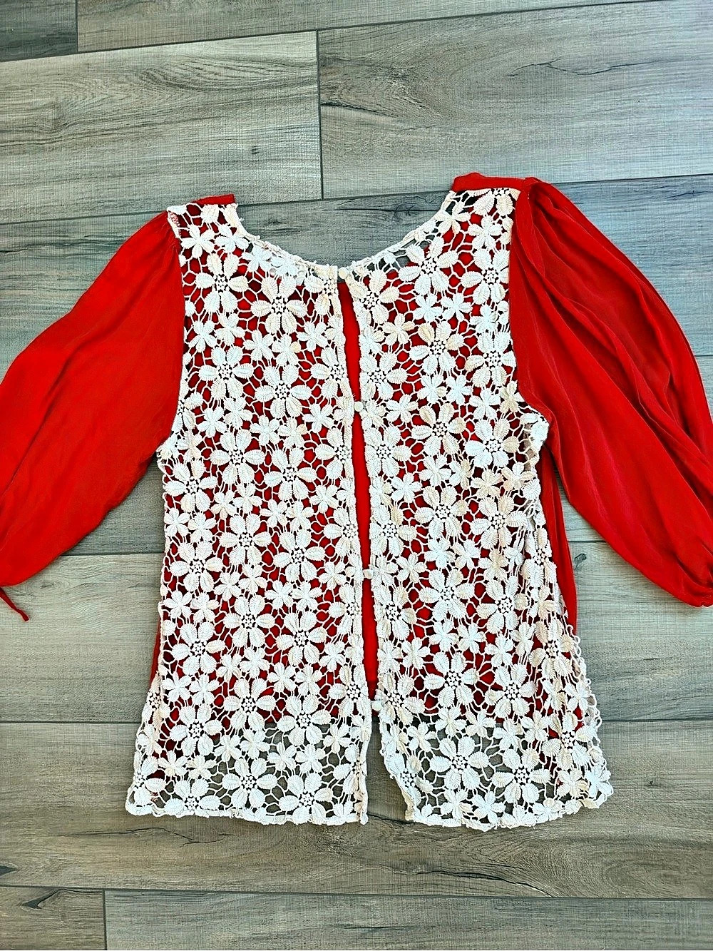 ANTHROPOLOGIE 100% Silk Stitch & Knot Vintage Floral Lace Blouse Med Fit